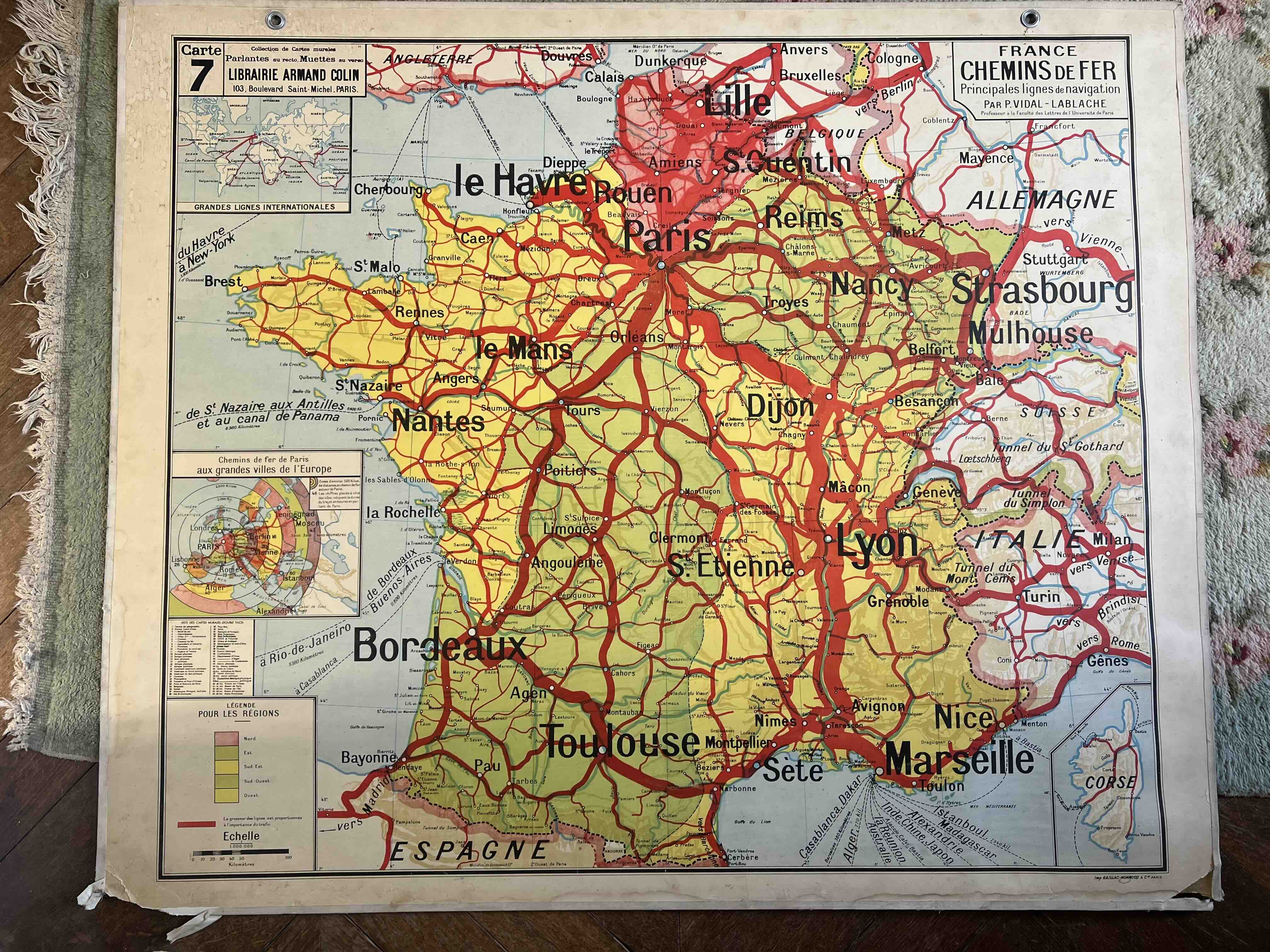 Carte scolaire recto verso France Chemins de fer Vidal-Lablache Armand Colin