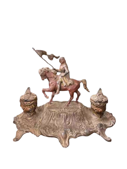 Encrier Jeanne d’Arc à cheval signé BOSSU