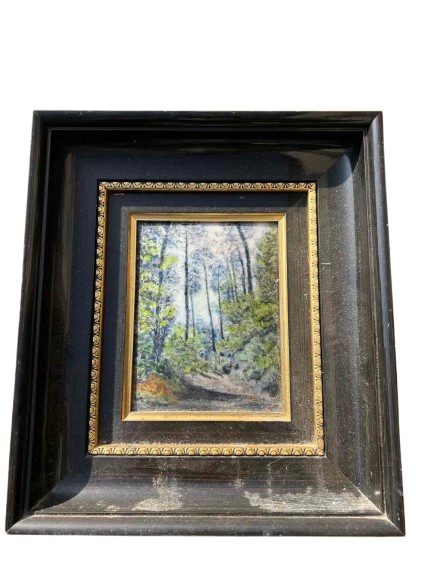 Petit tableau email Limoges — encadrement noir