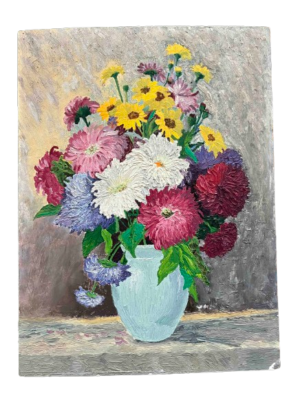Huile sur toile, bouquet coloré — composition florale